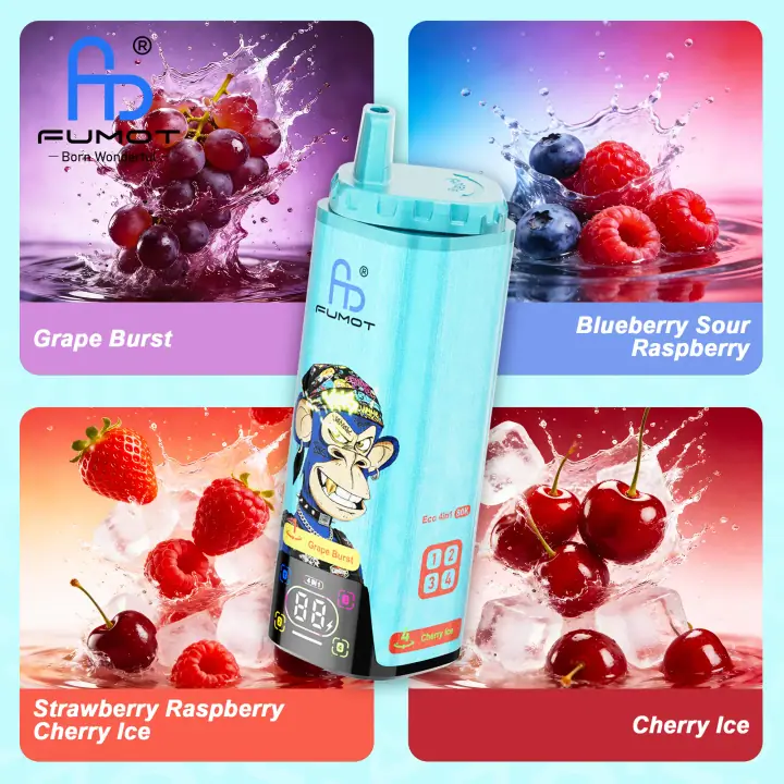 FUMOT ECO 4IN1 80000 PUFFS — Grape Burst & Blueberry Sour Raspberry & Strawberry Raspberry Cherry Ice & Cherry Ice