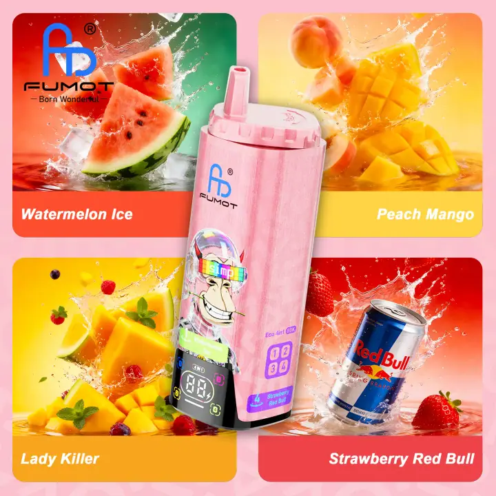 FUMOT ECO 4IN1 80000 PUFFS — Watermelon Ice & Peach Mango & Lady Killer & Strawberry Red Bull